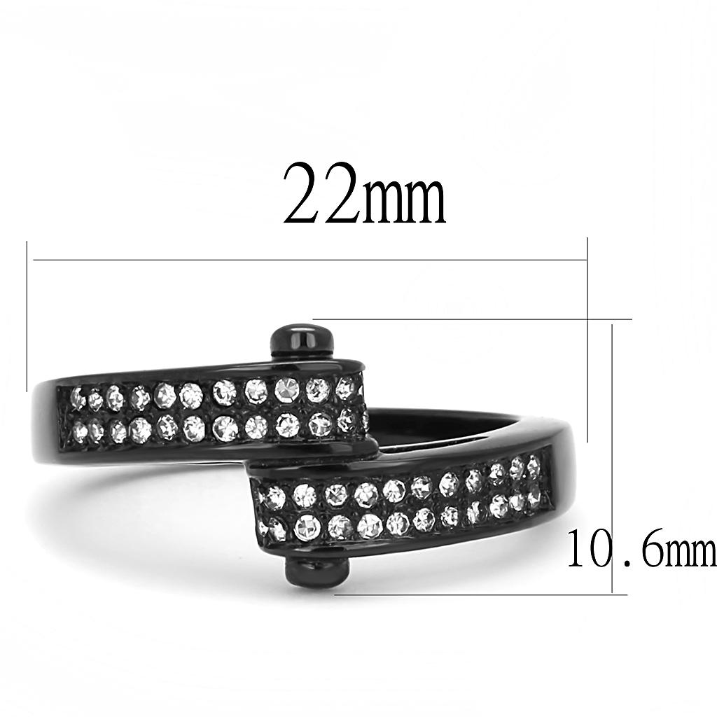 TK3049 - IP Black(Ion Plating) Stainless Steel Ring with Top Grade Crystal in Clear
