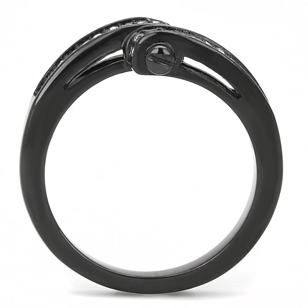 TK3049 - IP Black(Ion Plating) Stainless Steel Ring with Top Grade Crystal in Clear