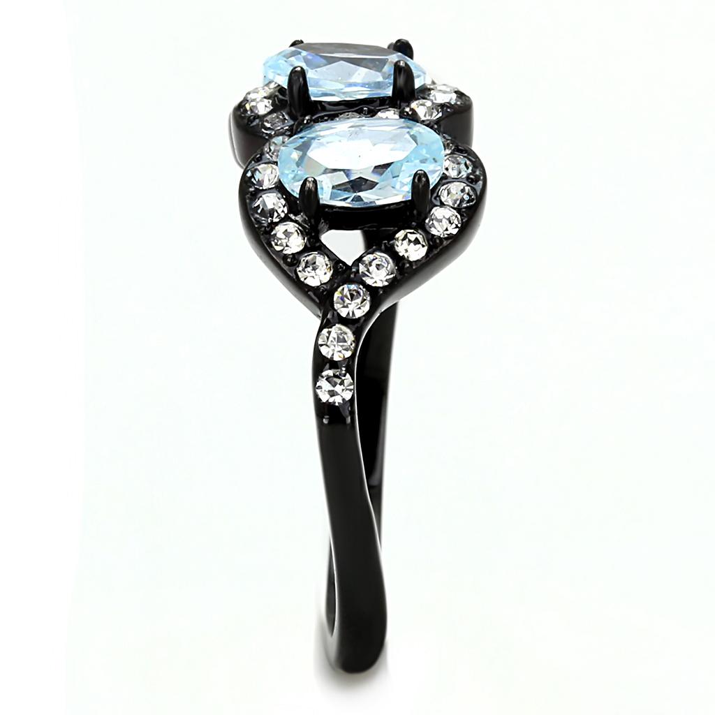 TK3050 - IP Black(Ion Plating) Stainless Steel Ring with AAA Grade CZ in Sea Blue