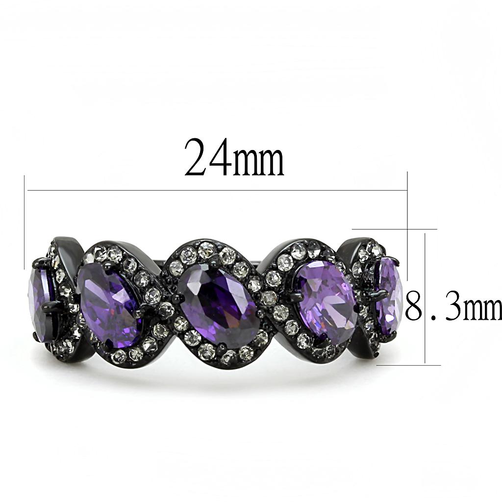 TK3051 - IP Black(Ion Plating) Stainless Steel Ring with AAA Grade CZ in Amethyst