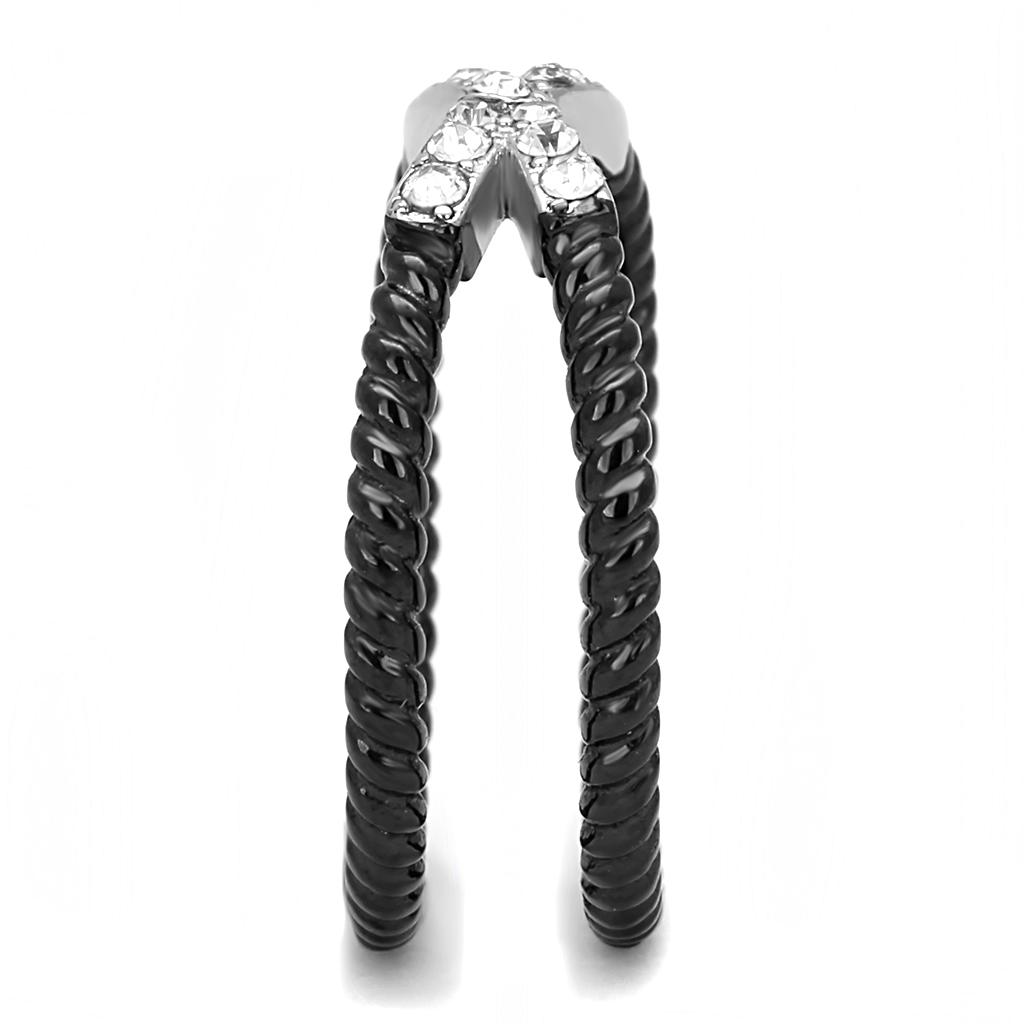 TK3053 - Two-Tone IP Black (Ion Plating) Stainless Steel Ring with Top Grade Crystal in Clear
