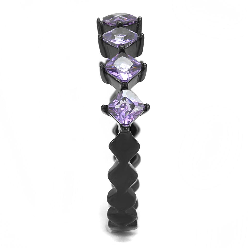 TK3054 - IP Black(Ion Plating) Stainless Steel Ring with AAA Grade CZ in Amethyst