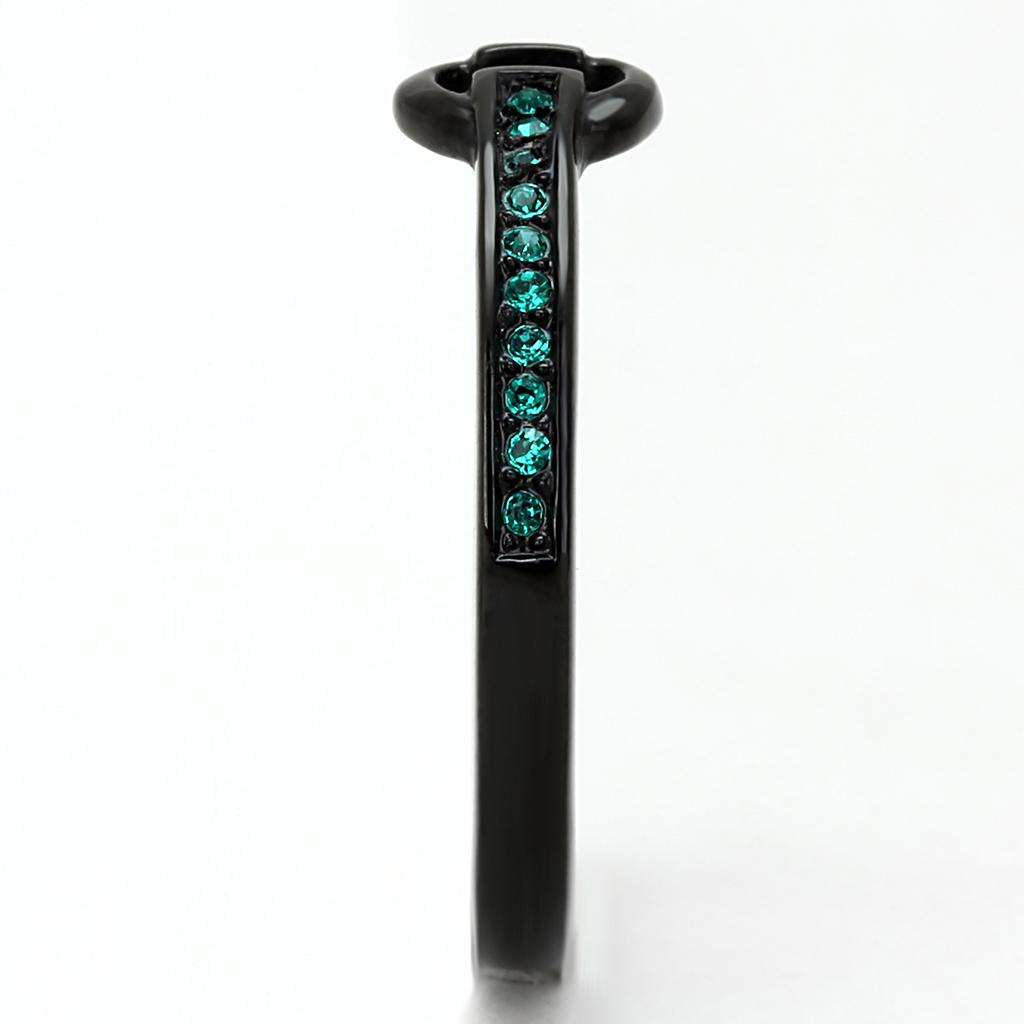TK3055 - IP Black(Ion Plating) Stainless Steel Ring with Top Grade Crystal in Emerald