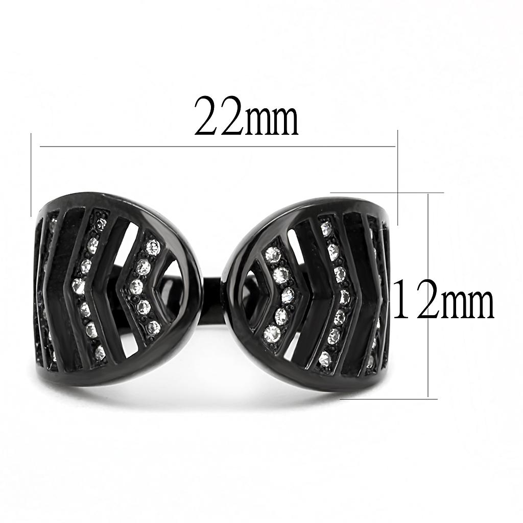 TK3056 - IP Black(Ion Plating) Stainless Steel Ring with Top Grade Crystal in Clear