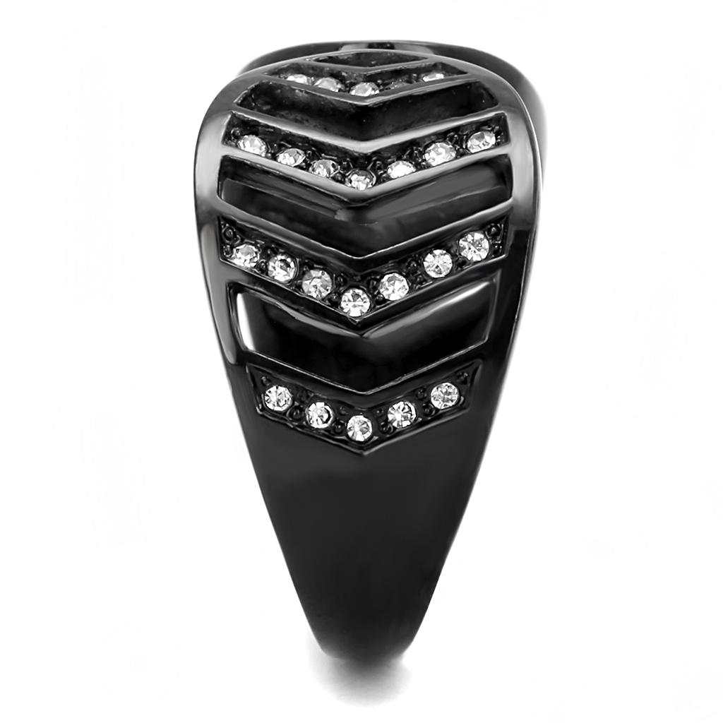 TK3056 - IP Black(Ion Plating) Stainless Steel Ring with Top Grade Crystal in Clear