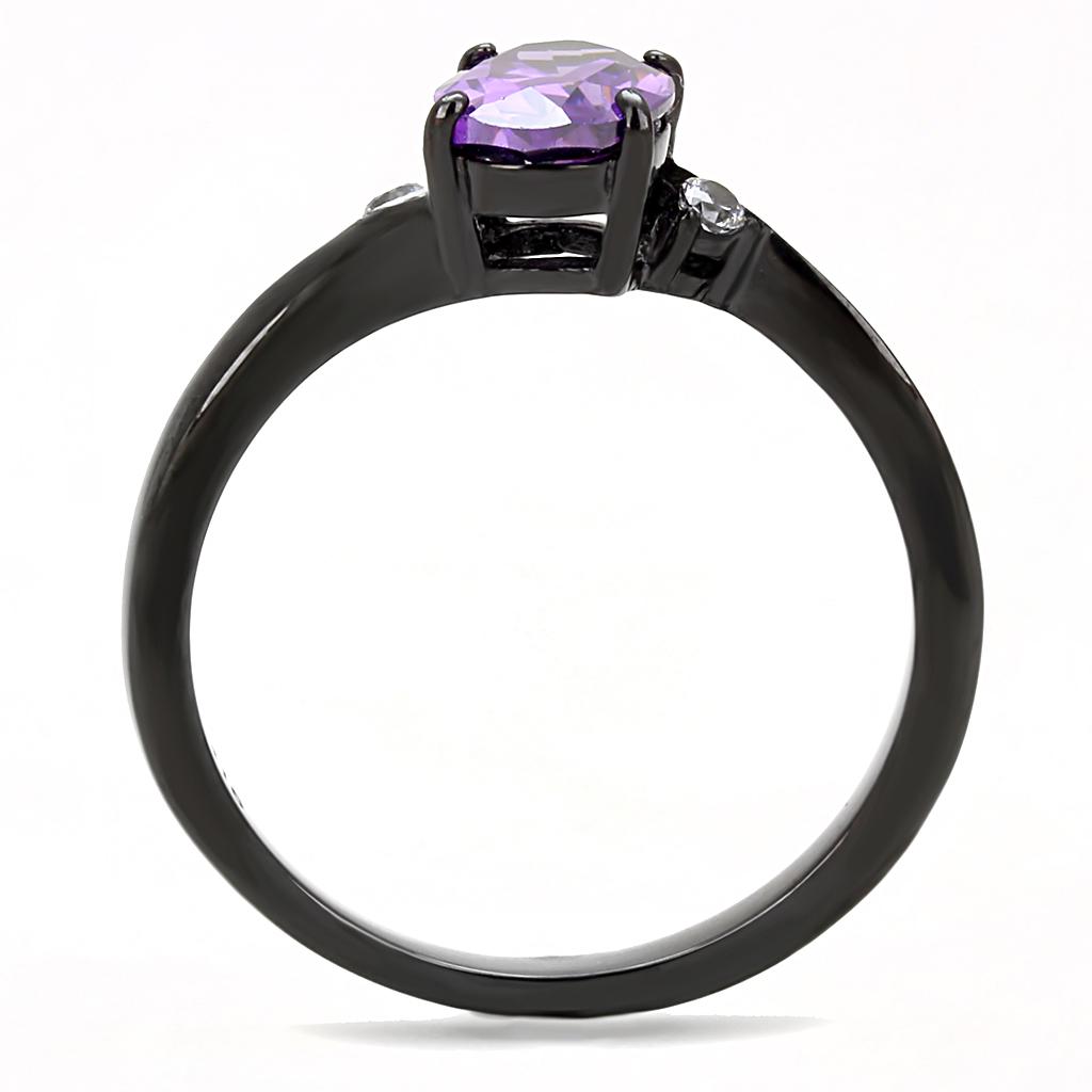 TK3063 - IP Black(Ion Plating) Stainless Steel Ring with AAA Grade CZ in Amethyst
