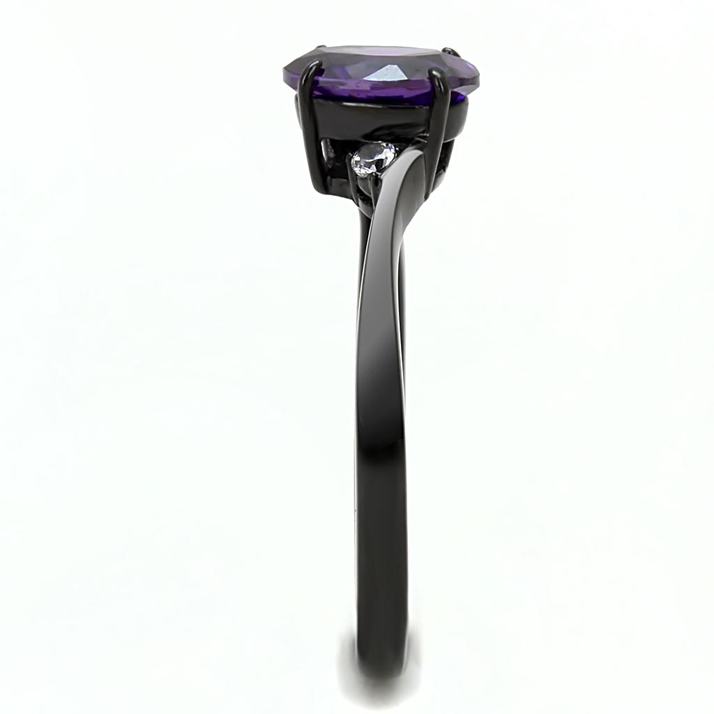 TK3063 - IP Black(Ion Plating) Stainless Steel Ring with AAA Grade CZ in Amethyst