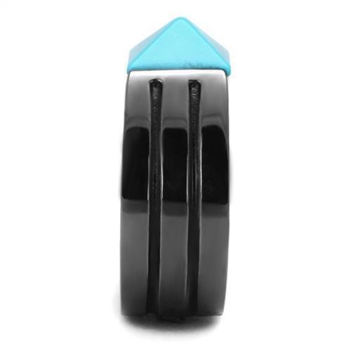 TK3074 - IP Light Black (IP Gun) Stainless Steel Ring with Synthetic Turquoise in Sea Blue