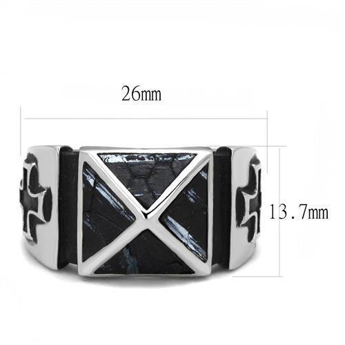 TK3075 - High polished (no plating) Stainless Steel Ring with Leather in Jet