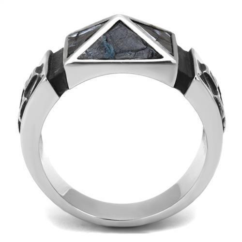 TK3075 - High polished (no plating) Stainless Steel Ring with Leather in Jet
