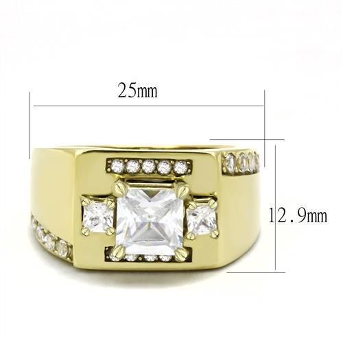 TK3078 - IP Gold(Ion Plating) Stainless Steel Ring with AAA Grade CZ in Clear