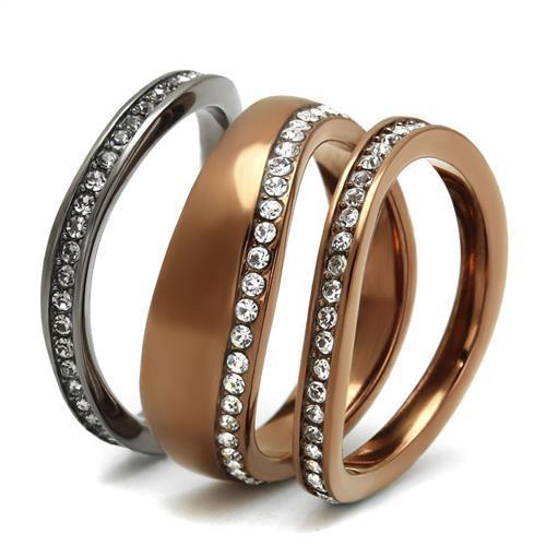 TK3082 - IP Light Black & IP Light coffee Stainless Steel Ring with Top Grade Crystal in Black Diamond