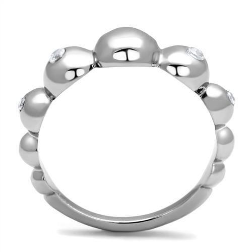 TK3087 - High polished (no plating) Stainless Steel Ring with AAA Grade CZ in Clear