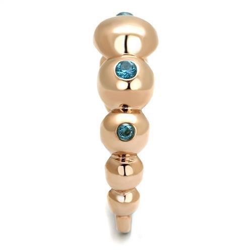TK3088 - IP Rose Gold(Ion Plating) Stainless Steel Ring with AAA Grade CZ in Sea Blue