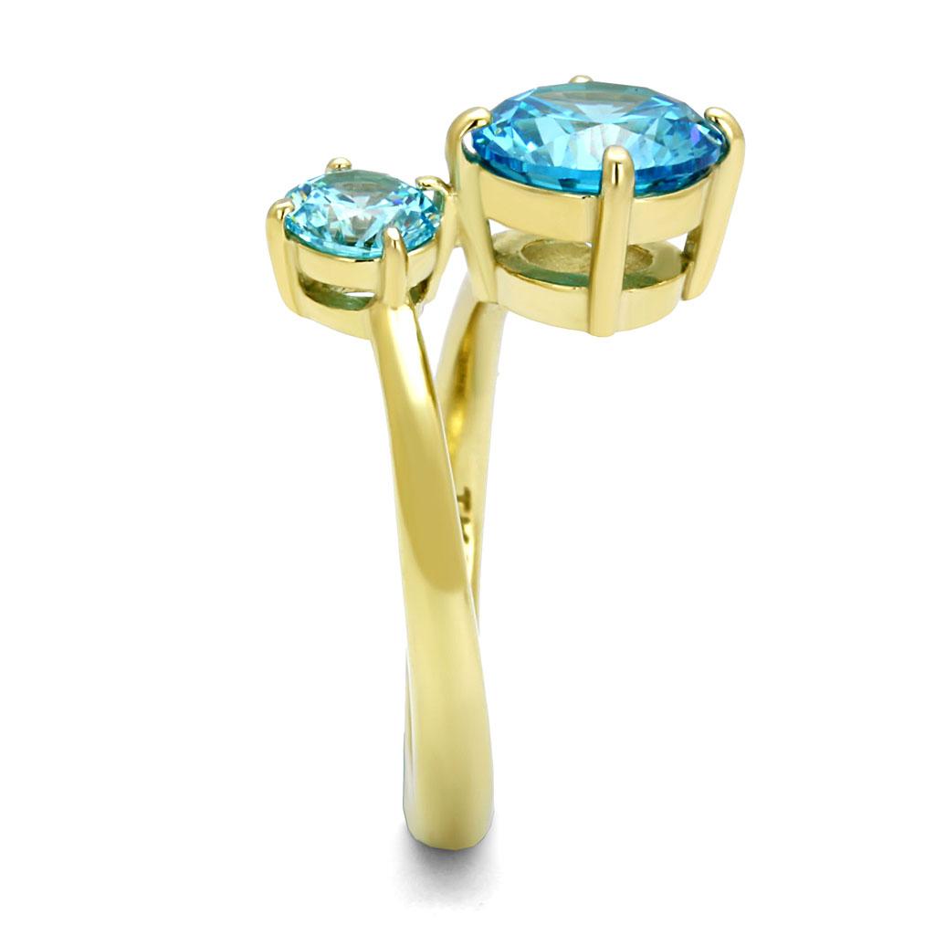 TK3092 - IP Gold(Ion Plating) Stainless Steel Ring with AAA Grade CZ in Sea Blue