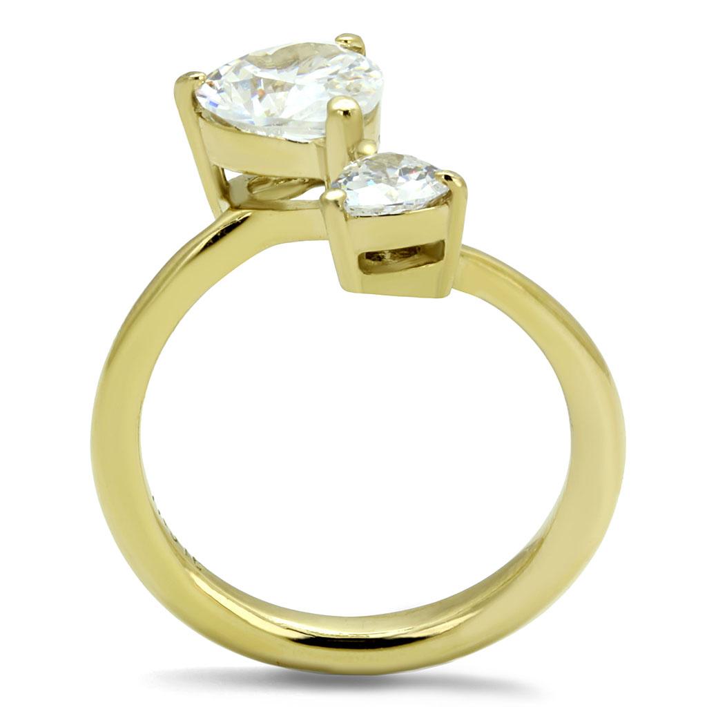 TK3093 - IP Gold(Ion Plating) Stainless Steel Ring with AAA Grade CZ in Clear