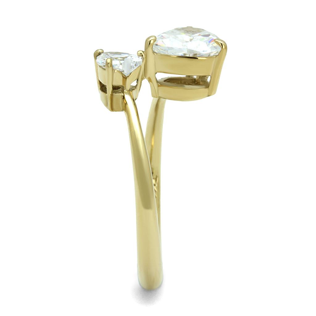 TK3093 - IP Gold(Ion Plating) Stainless Steel Ring with AAA Grade CZ in Clear