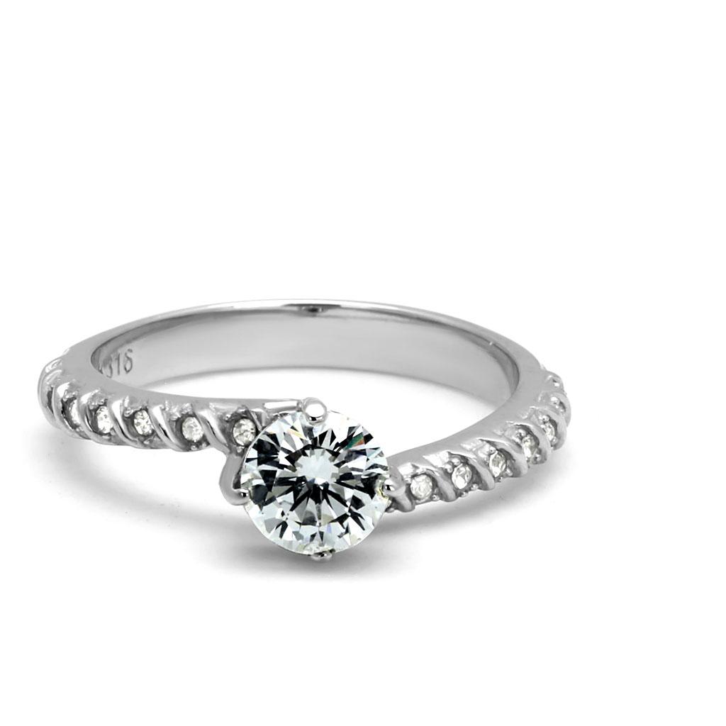 TK3094 - High polished (no plating) Stainless Steel Ring with AAA Grade CZ in Clear