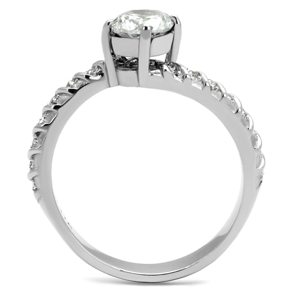 TK3094 - High polished (no plating) Stainless Steel Ring with AAA Grade CZ in Clear