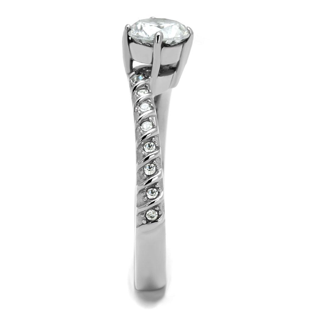 TK3094 - High polished (no plating) Stainless Steel Ring with AAA Grade CZ in Clear