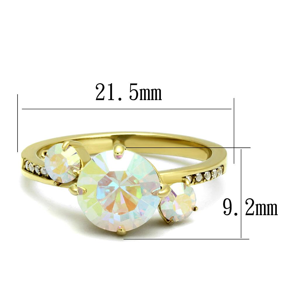 TK3095 - IP Gold(Ion Plating) Stainless Steel Ring with Top Grade Crystal in Multi Color