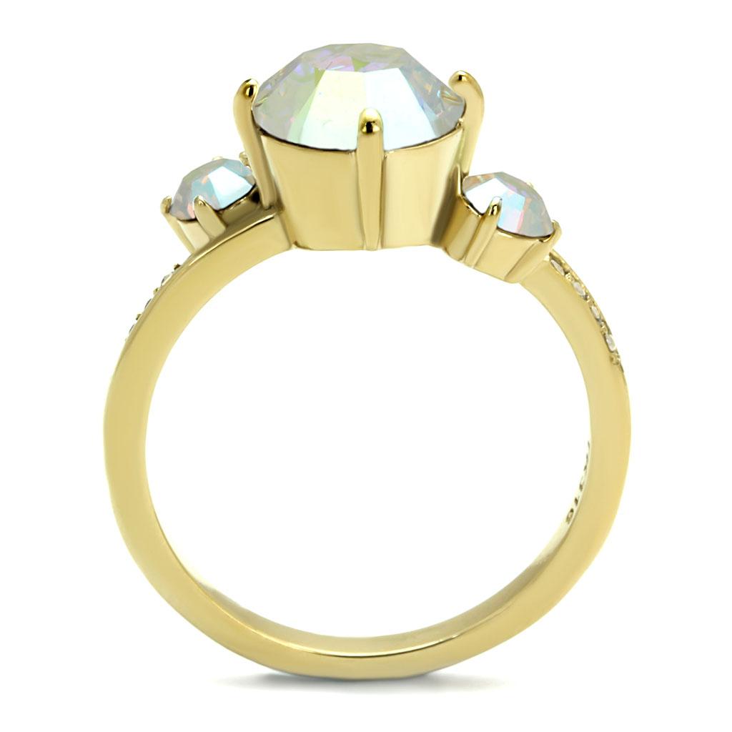 TK3095 - IP Gold(Ion Plating) Stainless Steel Ring with Top Grade Crystal in Multi Color