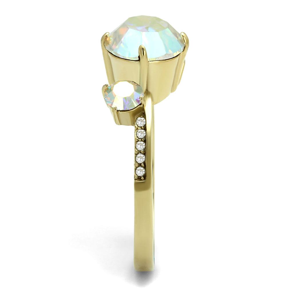 TK3095 - IP Gold(Ion Plating) Stainless Steel Ring with Top Grade Crystal in Multi Color