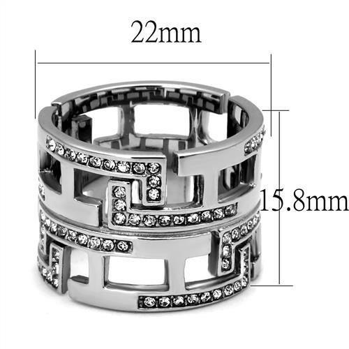 TK3105 - High polished (no plating) Stainless Steel Ring with Top Grade Crystal in Clear