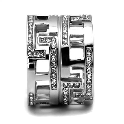 TK3105 - High polished (no plating) Stainless Steel Ring with Top Grade Crystal in Clear