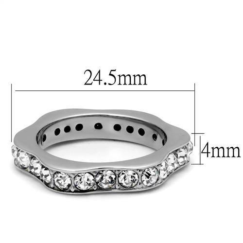 TK3106 - High polished (no plating) Stainless Steel Ring with Top Grade Crystal in Clear