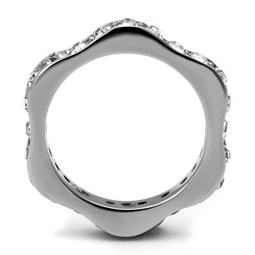 TK3106 - High polished (no plating) Stainless Steel Ring with Top Grade Crystal in Clear