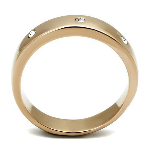 TK3107 - IP Rose Gold(Ion Plating) Stainless Steel Ring with Top Grade Crystal in Clear