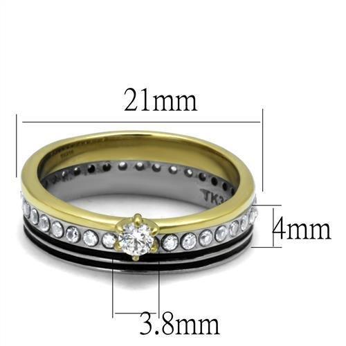 TK3108 - Two-Tone IP Gold (Ion Plating) Stainless Steel Ring with AAA Grade CZ in Clear