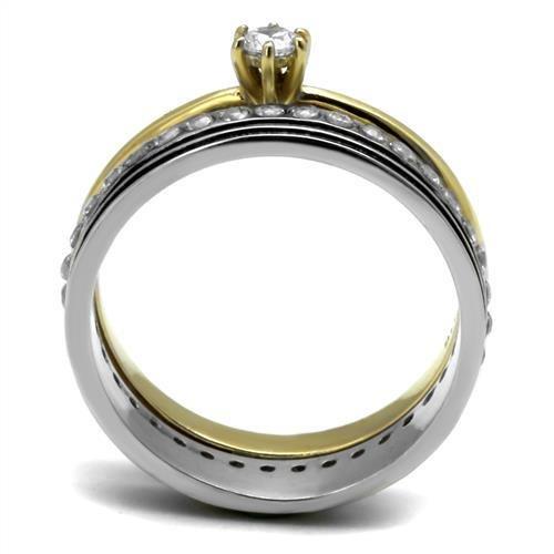 TK3108 - Two-Tone IP Gold (Ion Plating) Stainless Steel Ring with AAA Grade CZ in Clear