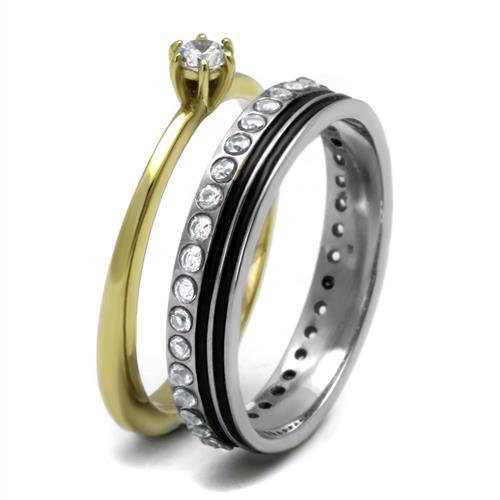 TK3108 - Two-Tone IP Gold (Ion Plating) Stainless Steel Ring with AAA Grade CZ in Clear