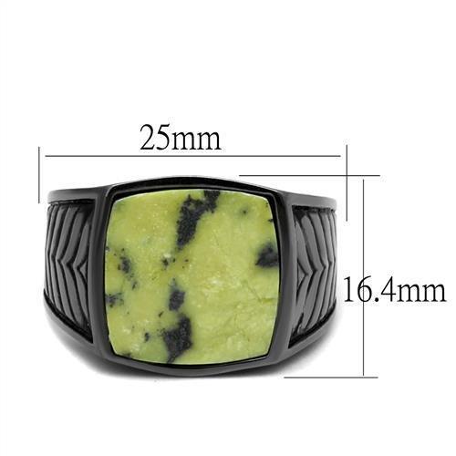 TK3112 - IP Light Black (IP Gun) Stainless Steel Ring with Semi-Precious Topaz Jade in Topaz