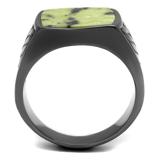 TK3112 - IP Light Black (IP Gun) Stainless Steel Ring with Semi-Precious Topaz Jade in Topaz