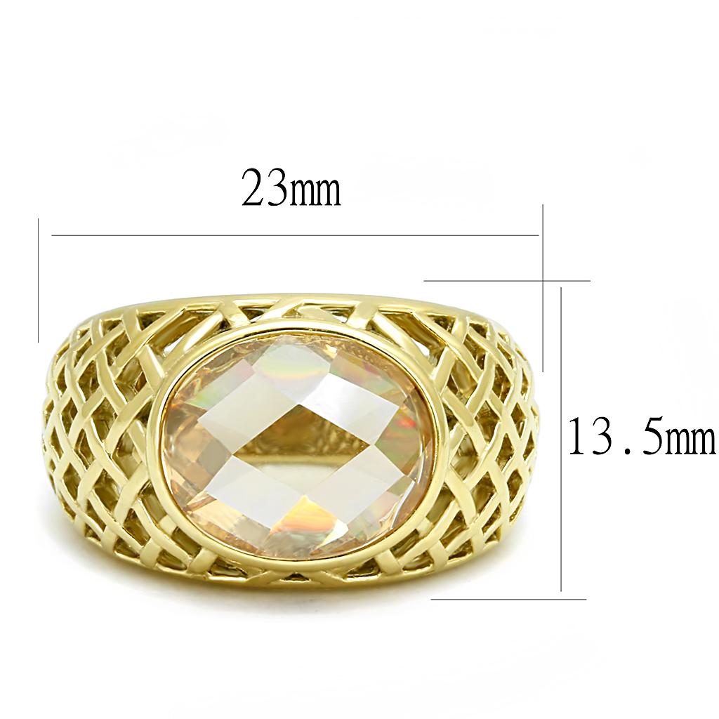 TK3122 - IP Gold(Ion Plating) Stainless Steel Ring with AAA Grade CZ in Champagne