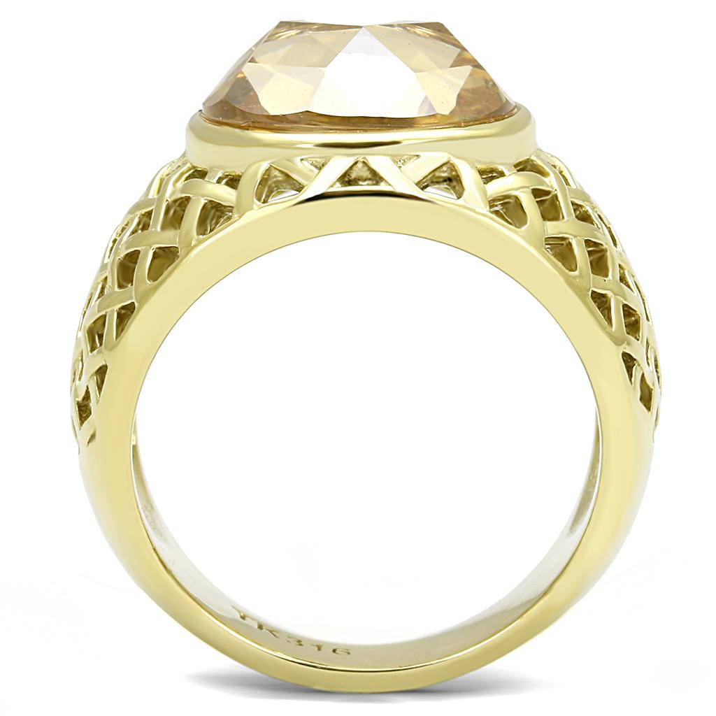 TK3122 - IP Gold(Ion Plating) Stainless Steel Ring with AAA Grade CZ in Champagne