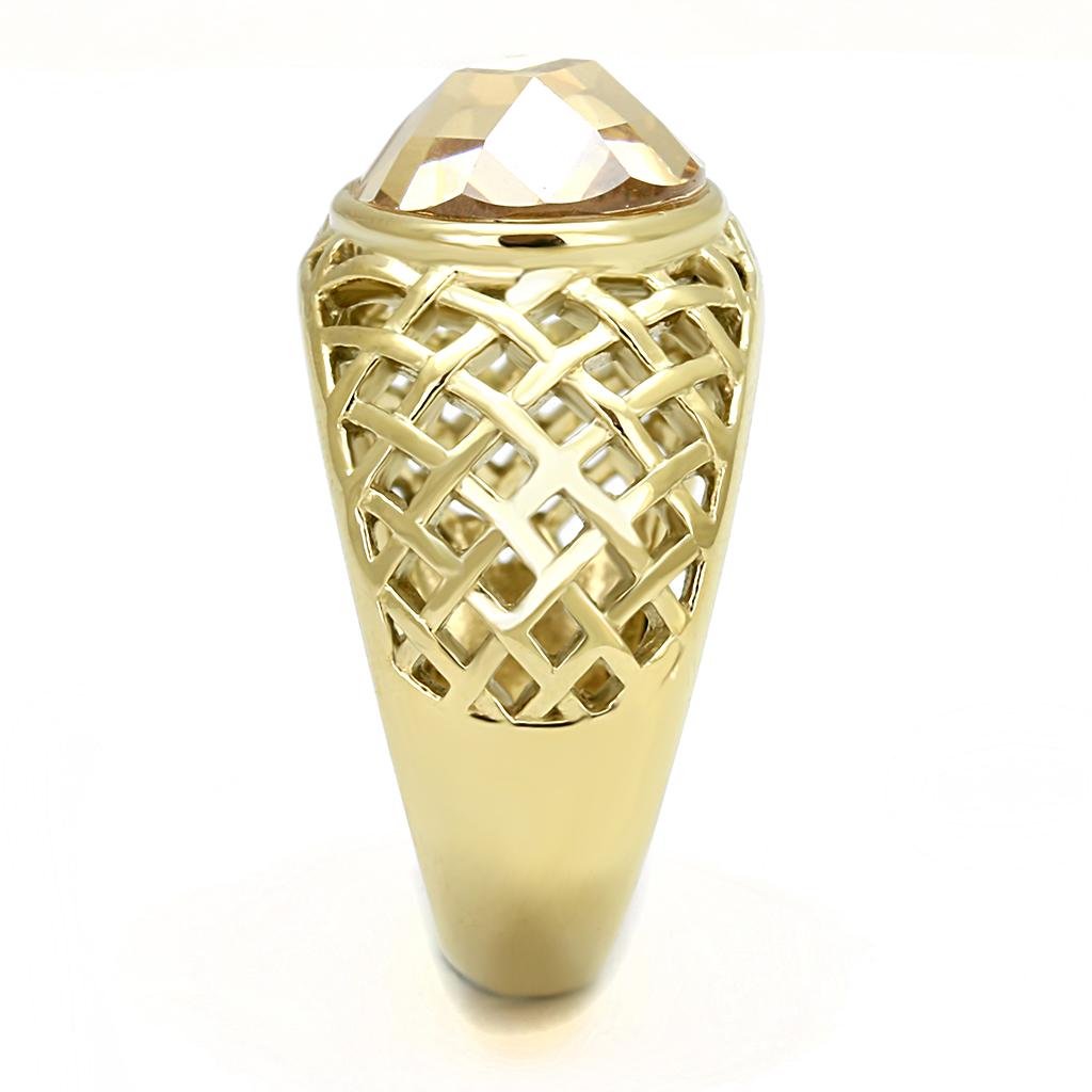 TK3122 - IP Gold(Ion Plating) Stainless Steel Ring with AAA Grade CZ in Champagne