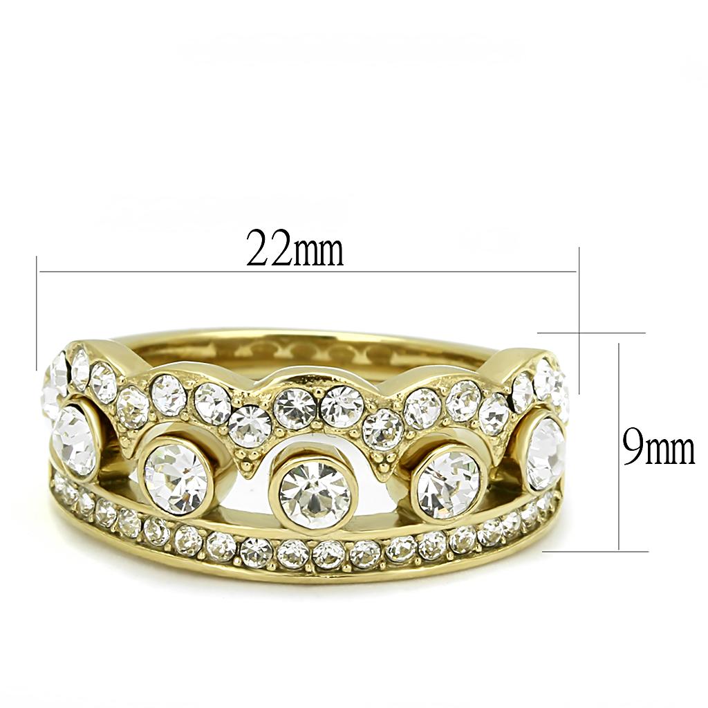 TK3123 - IP Gold(Ion Plating) Stainless Steel Ring with Top Grade Crystal in Clear