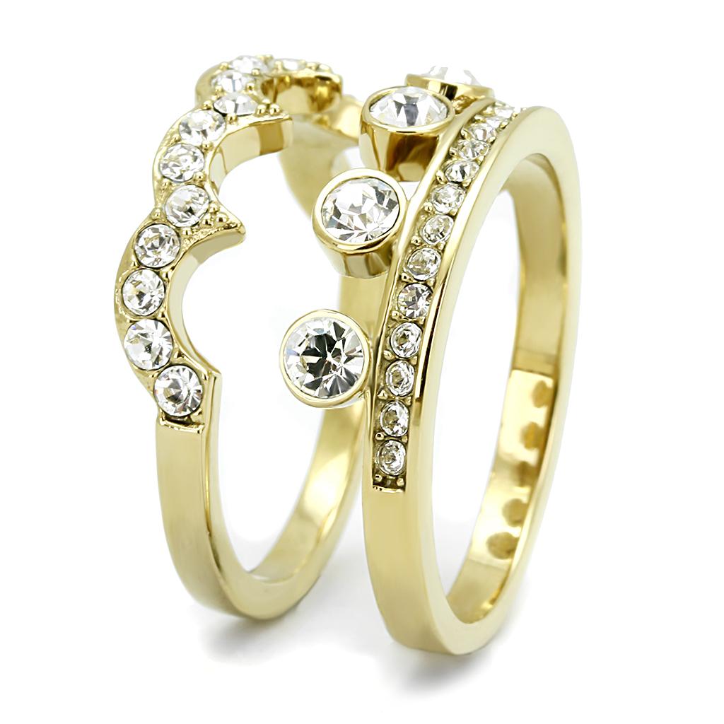 TK3123 - IP Gold(Ion Plating) Stainless Steel Ring with Top Grade Crystal in Clear