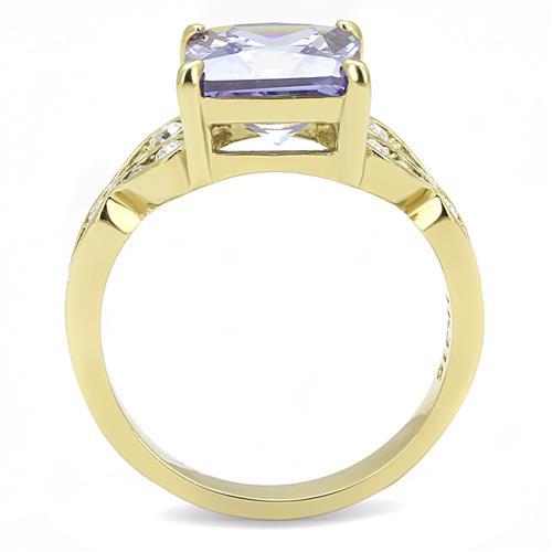 TK3125 - IP Gold(Ion Plating) Stainless Steel Ring with AAA Grade CZ in Light Amethyst