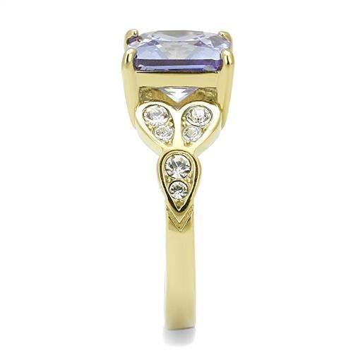 TK3125 - IP Gold(Ion Plating) Stainless Steel Ring with AAA Grade CZ in Light Amethyst