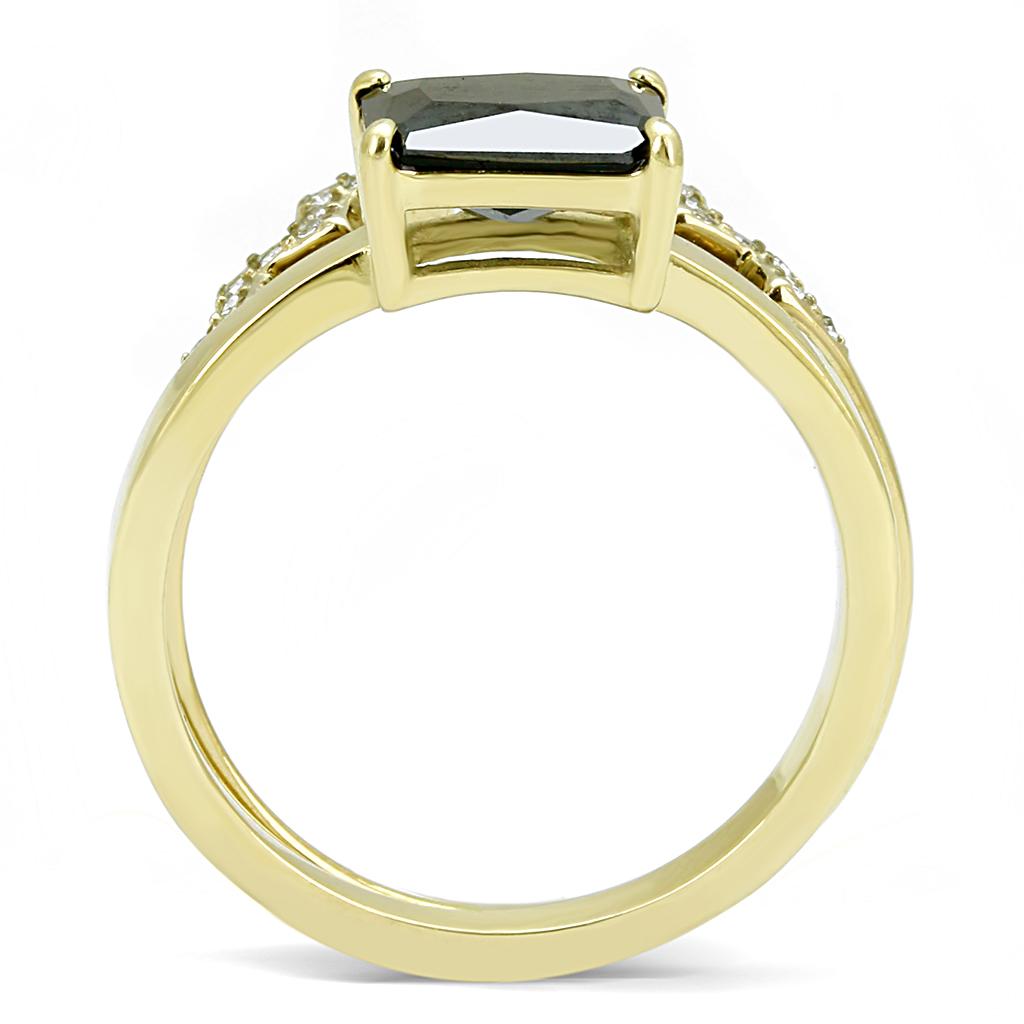TK3127 - IP Gold(Ion Plating) Stainless Steel Ring with AAA Grade CZ in Black Diamond