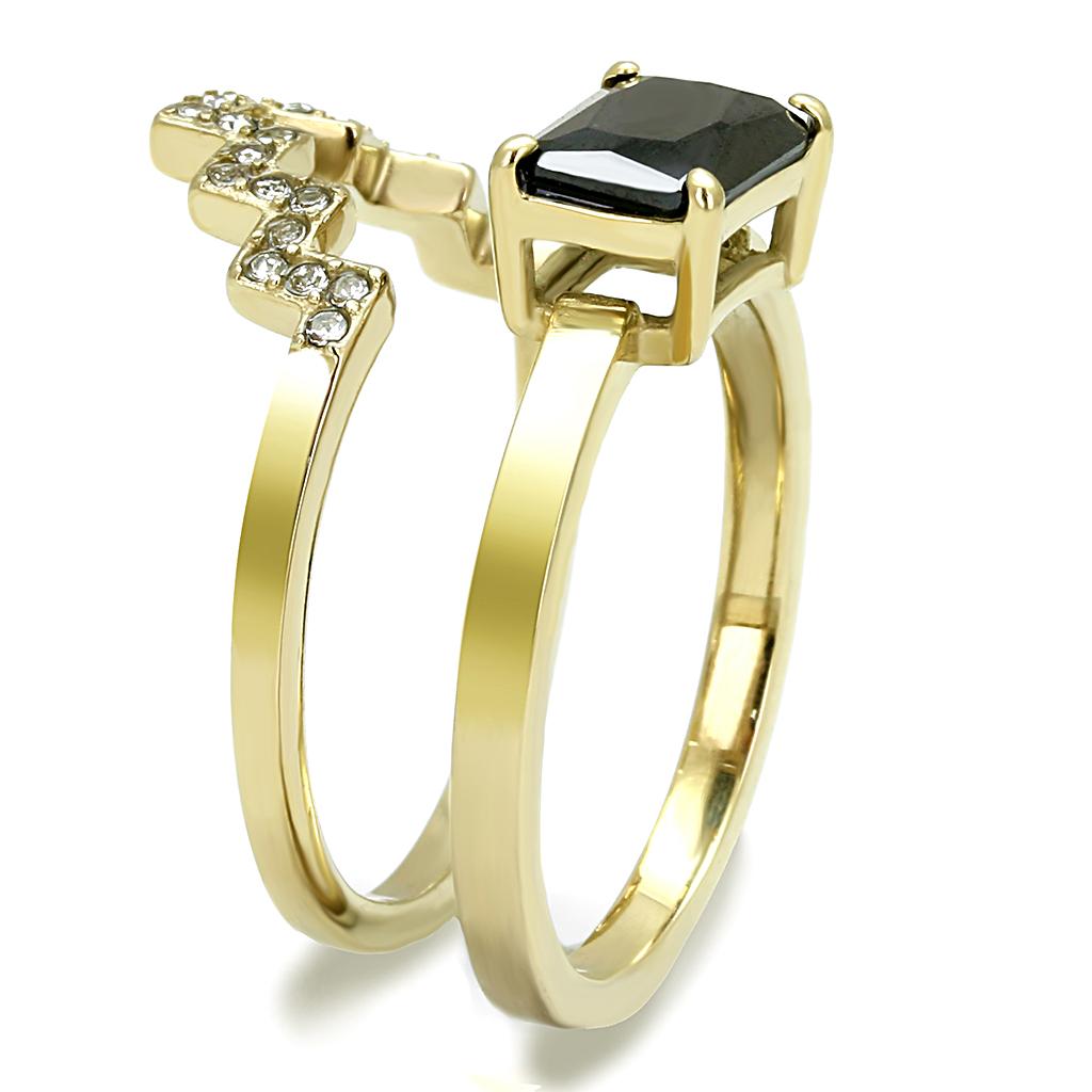 TK3127 - IP Gold(Ion Plating) Stainless Steel Ring with AAA Grade CZ in Black Diamond