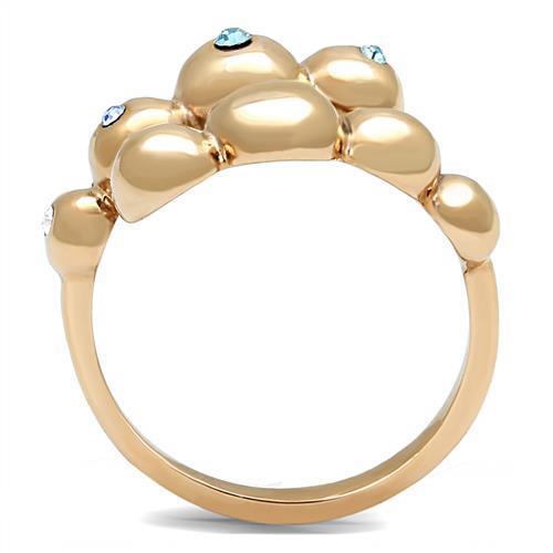 TK3131 - IP Rose Gold(Ion Plating) Stainless Steel Ring with Top Grade Crystal in Sea Blue