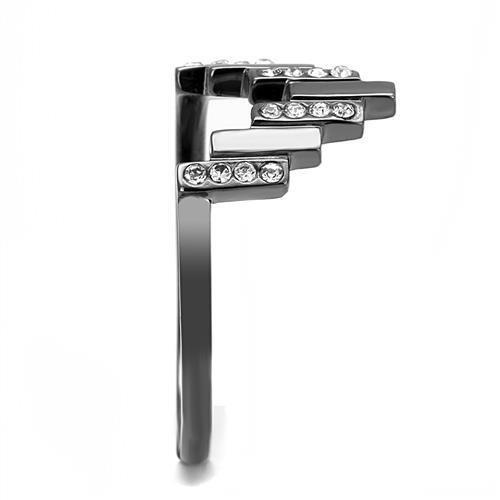 TK3135 - IP Light Black (IP Gun) Stainless Steel Ring with Top Grade Crystal in Clear