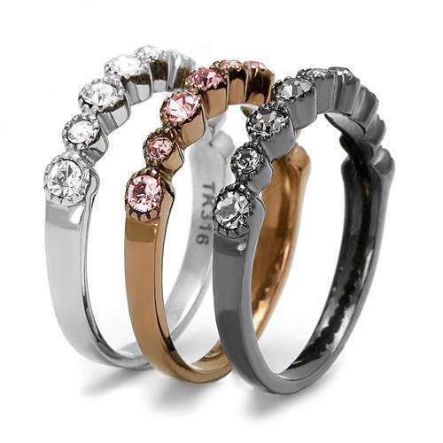 TK3136 - IP Light Black & IP Light coffee Stainless Steel Ring with Top Grade Crystal in Multi Color