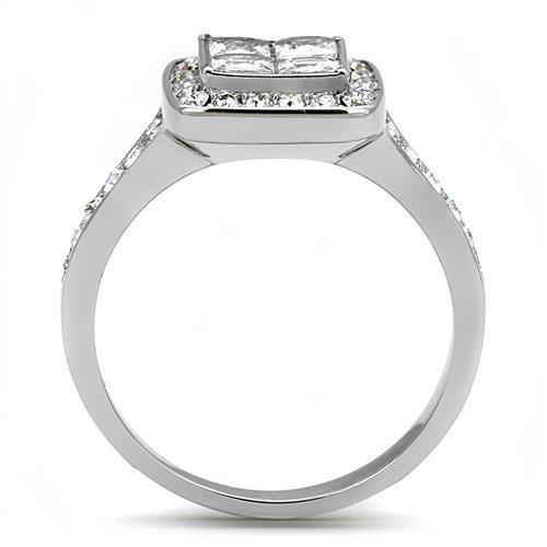 TK3137 - High polished (no plating) Stainless Steel Ring with AAA Grade CZ in Clear